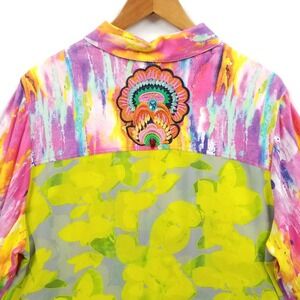 Soft Surroundings Festiva Blouse Women 2X Tie Dye Embroidered Embellished Button